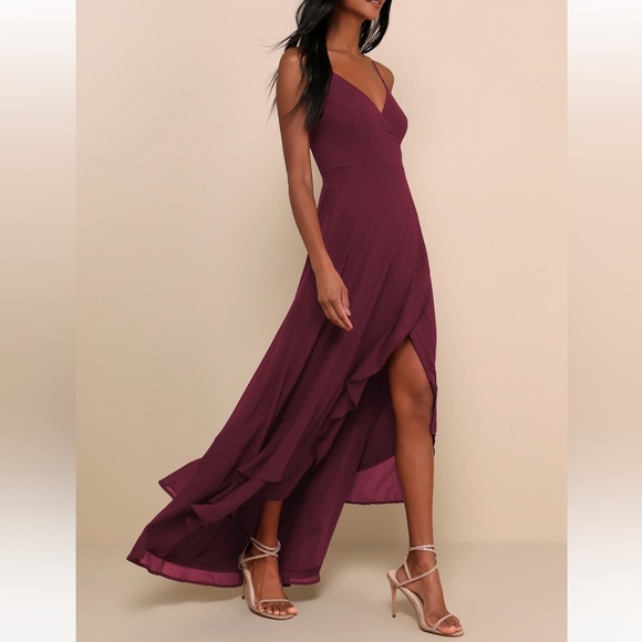Lulus In Love Forever Plum Lace-Up High-Low Maxi Dress - Picture 1 of 9